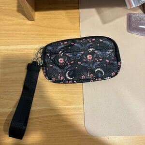 Floral & Moon wallet - Black with Pink Accents